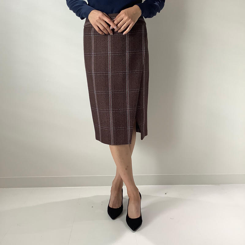スリットスカート ブラウンチェック